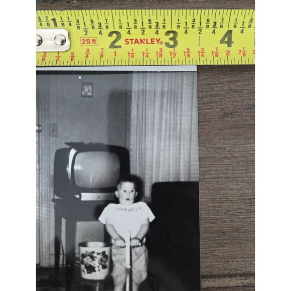 VTG B & W Photo Funny Face Boy On Toy Horse Retro TV cowboy Surprise - Picture 5 of 5
